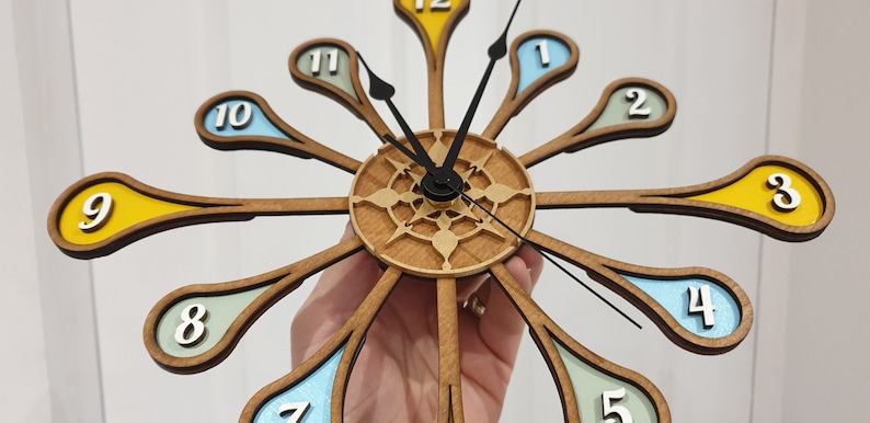 Personalised Wooden Spindle Clock. Customised Clock, Modern Clock. image 6