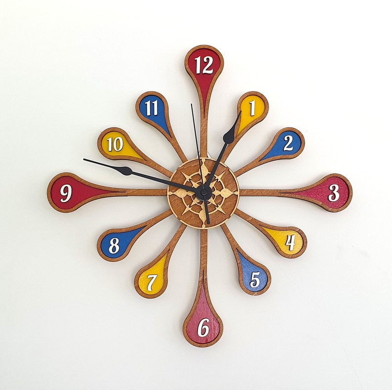 Personalised Wooden Spindle Clock. Customised Clock, Modern Clock. image 1