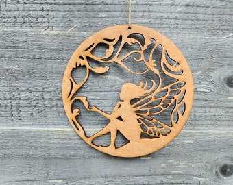 Wood Fairy Tree hanging ornament