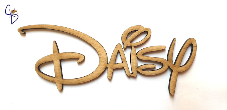 May include: Wooden cutout of the word "Daisy" in a stylised font, similar to the Disney logo.