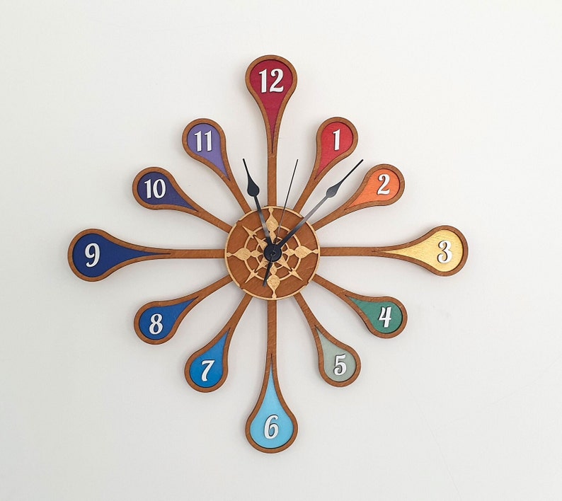 Personalised Wooden Spindle Clock. Customised Clock, Modern Clock. image 3