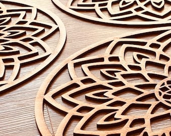 Mandela Circular Place Mats and Coaster Sets, Dining Set, Wooden Circular Place Settings, Table Decorations.