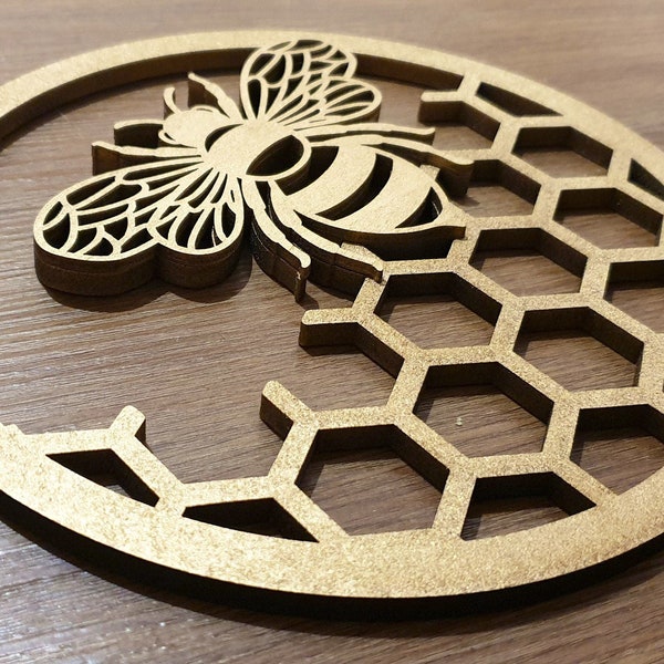 Bee and Honeycomb Hoop Wood Wall art with multiple variations on finish