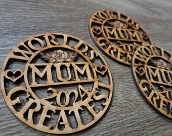 Greatest Mum Coaster 2024 (year optional) Mothers Day Gift, Birthday Gift, Christmas. Wooden Personalised Coaster