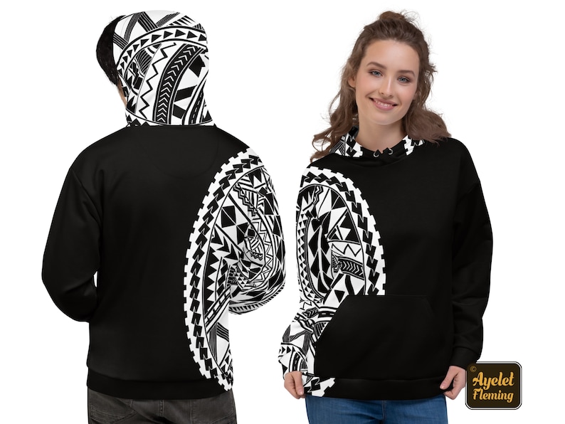 GLUDEAR Men's Polynesian Tribal Print Zip-Up Hoodie - Long Sleeve Full Zip Sweatshirt, Samoa, 3XL - View #5