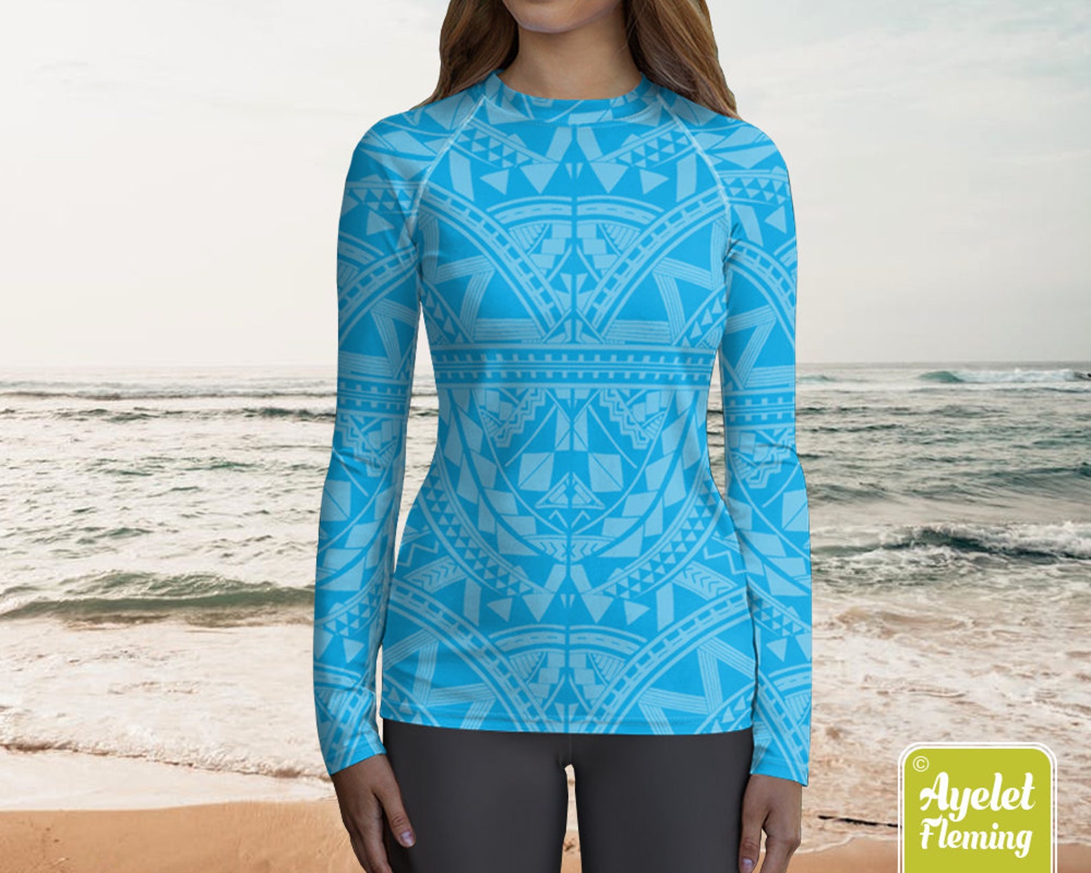 Polynesian rash guard surf shirt Hawaiian shirt women Etsy