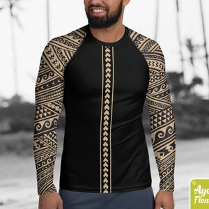 Polynesian mens rash guard surfer shirt - Hawaiian shirt sports wear - Half black tan Samoan tattoo surf shirt - Size XS-3XL image 4