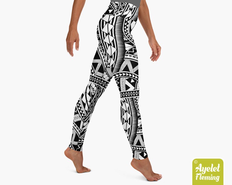 Samoan yoga leggings Polynesian tribal yoga clothes Black Etsy