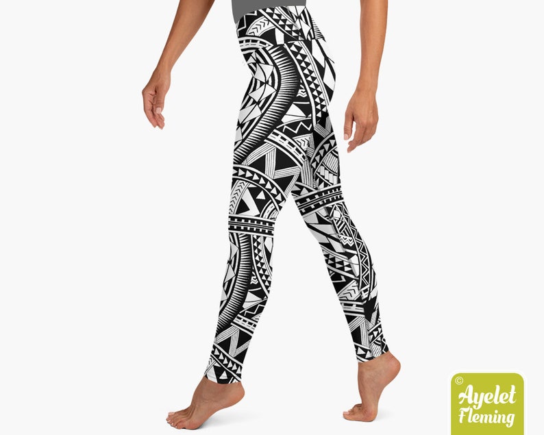 Samoan yoga leggings Polynesian tribal yoga clothes Black Etsy
