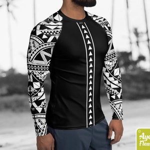 Polynesian mens rash guard surfer shirt Hawaiian shirt sports wear Black white Samoan surf shirt Size XS-3XL image 5