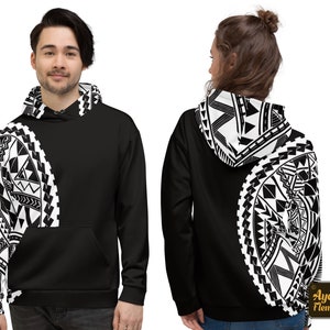 Hawaiian matching hoodies sport wear - Polynesian tribal unisex one piece hoodie half white black couple outfit