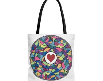 stained glass valentine tote bag