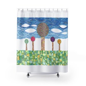 chased by blues - 71 x 74 shower curtain
