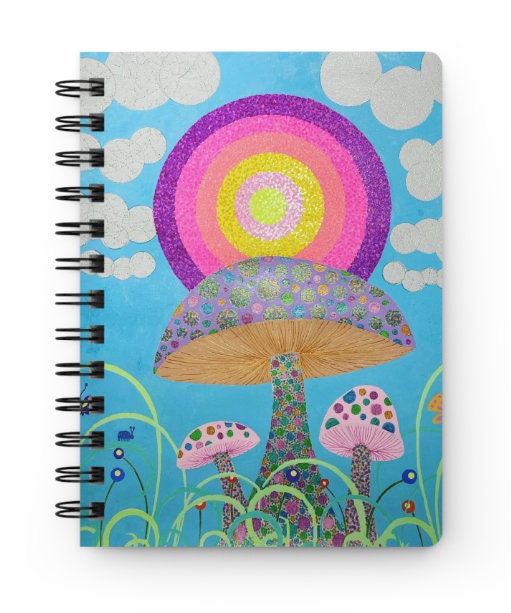 birdieshrooms (sunshine version) - 5 x 7 ruled lined spiral notebook
