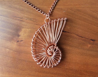 Hand Woven Copper Wire Nautilus Necklace