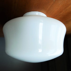 Vintage White Milk Glass, Art Deco, School House Shade, Globe