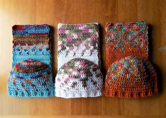 Crocheted Winter Hat, Beanie & Scarf Set, Original Design “Falling Colors”