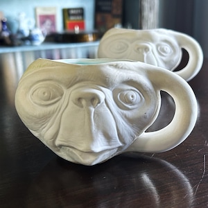 E.T. The Extra Terrestrial, 1980s, Bisque Fired Ceramic Mugs, Set of 2, for painting or glazing