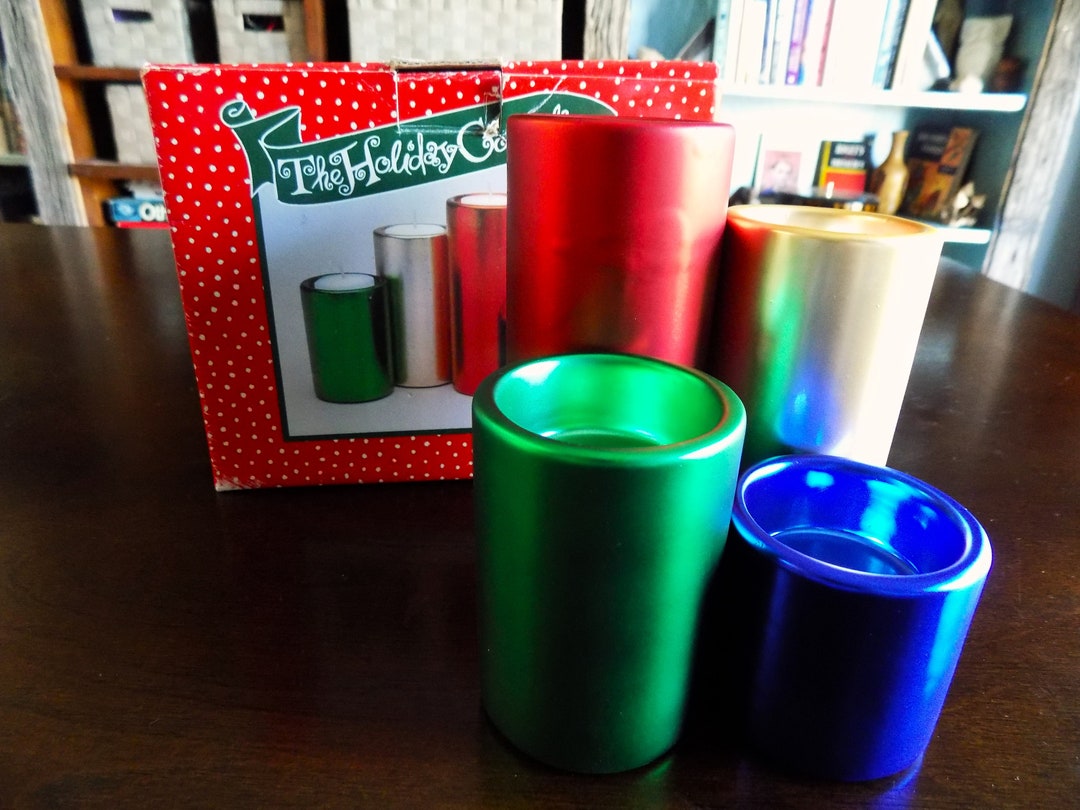 4 Cylinder Style Ceramic Christmas Candle Holders Satin Etsy