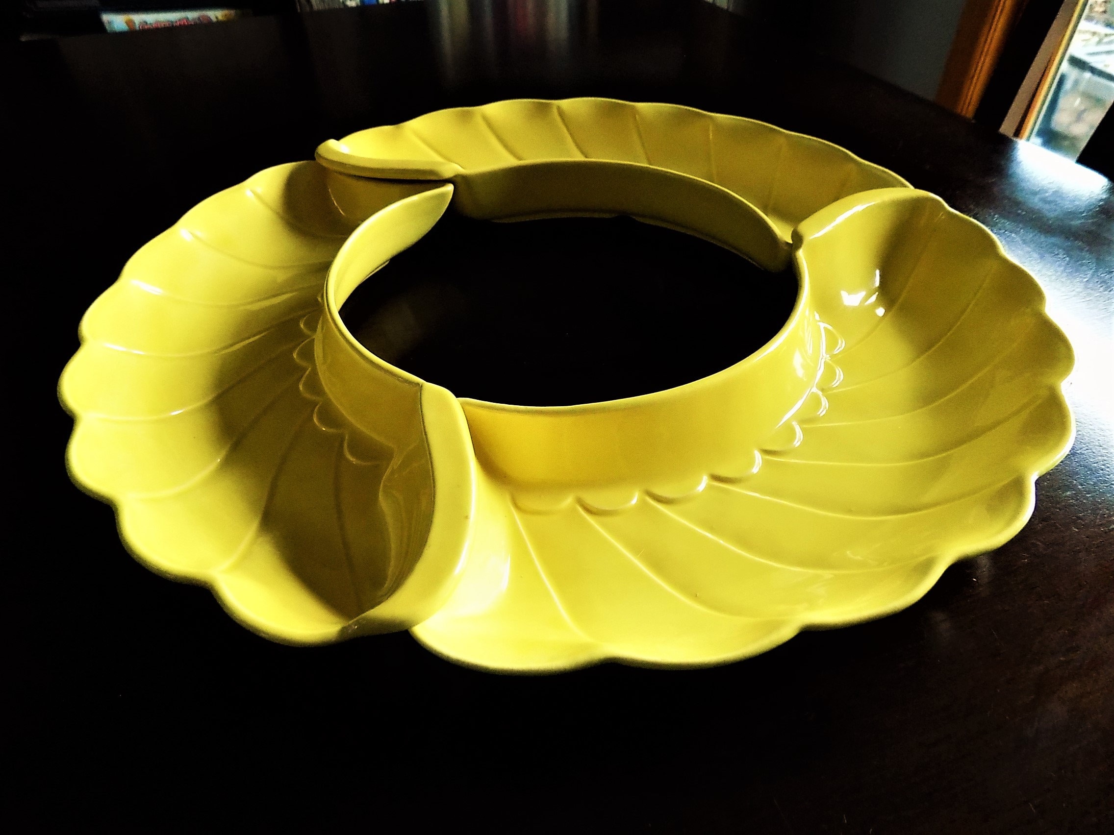 3 Lazy Susan Plates, Mid Century Serving Dishes, Pale Mustard Yellow