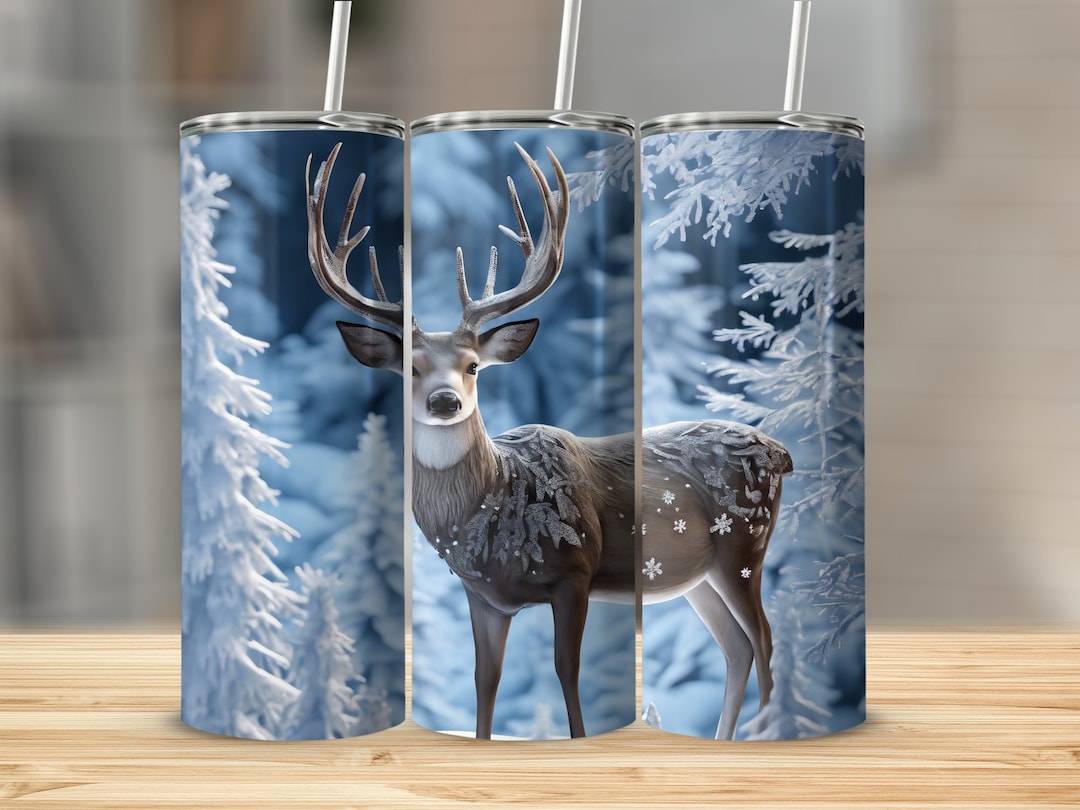 3D Brown Deer Winter Scene 20 Oz Skinny Tumbler Sublimation Design ...
