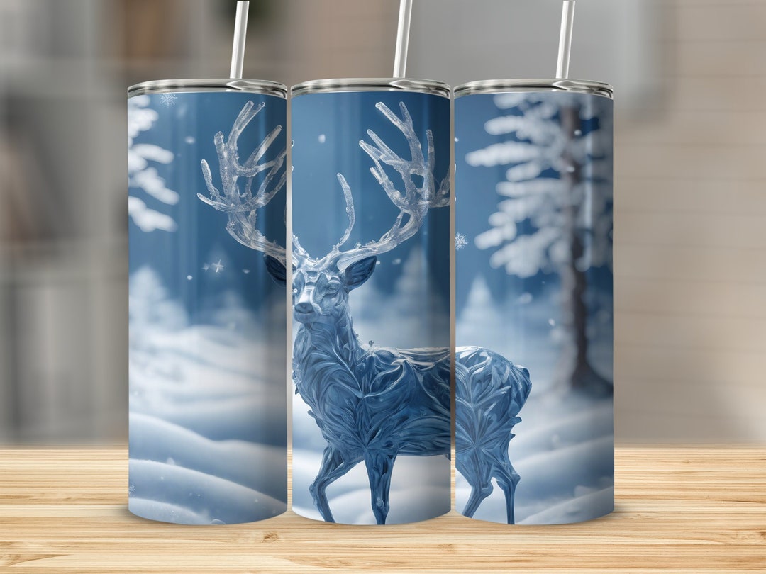 3D White Deer Winter Scene 20 Oz Skinny Tumbler Sublimation Design ...