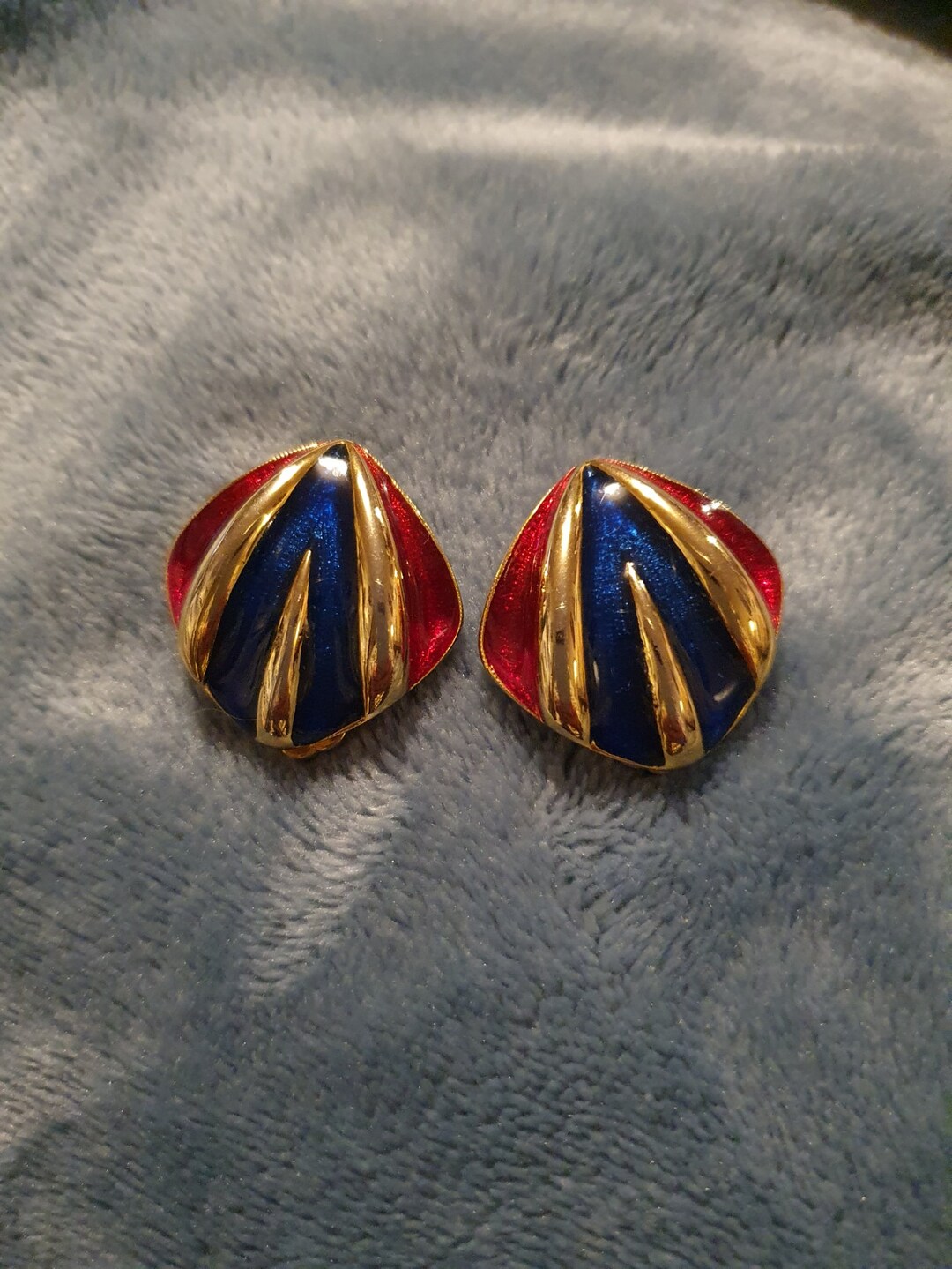 Vintage Costume Cliponearrings Enamel and Stamped 2101 Etsy UK