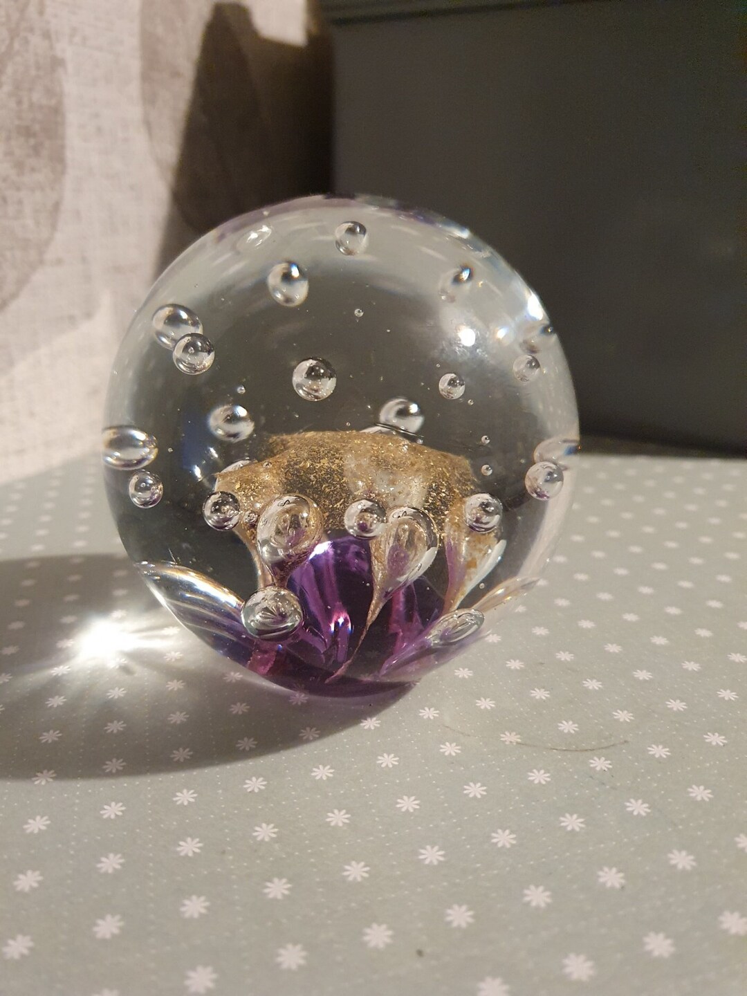 Vintage Large Glass Paperweight With Bubbles Etsy UK