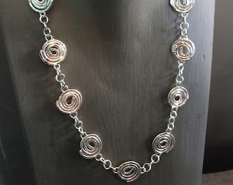 Handmade Silver Swirl Necklace: Hammered Texture, 49cm length, made in UK