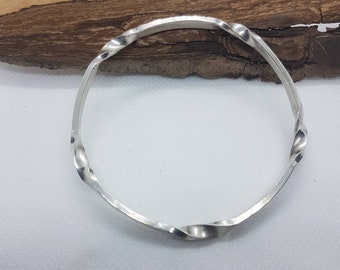 Chunky sterling silver bangle with twists, handmade silver bangle, handmade in the UK, stacking bangle, postal gifts