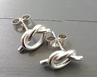 Sterling silver knot studs, small silver studs, silver earrings, handmade in the UK, postable gifts, recycled silver