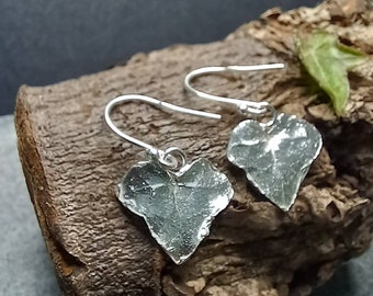 Handmade Recycled Silver Ivy Leaf Drop Earrings: Nature Lover Gift