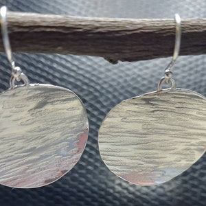 Large silver drop earrings, hammered silver disc drops, handmade in the UK, recycled silver, gifts by post image 2