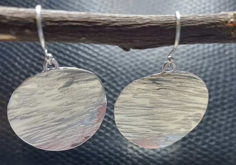 Large silver drop earrings, hammered silver disc drops, handmade in the UK, recycled silver, gifts by post image 2