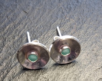 Recycled silver and turquoise stud earrings, habxmade in the UK