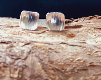 Simple silver studs, hammered stud earrings, square silver studs, postal gifts, handmade in the UK , recycled silver studs