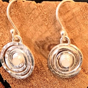Silver and moonstone  drop earrings, handmade silver earrings, postal gifts, recycled silver earrings,  handmade in the UK