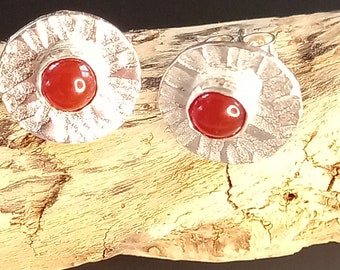 Silver stud earrings, carnelian studs, handmade on the UK, postal gifts