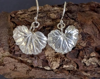 Silver leaf earrings, real leaf in fine silver, silver drop earrings, gift for plant lover, handmade in UK, recycled silver, gifts by post