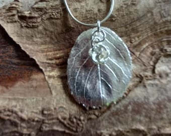 Recycled Silver Rose Leaf Pendant with rose charm