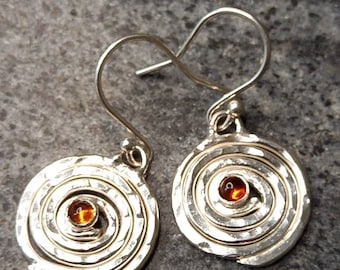 Citrine and silver drop earrings, handmade silver earrings, November birtstone, postal gifts, handmade in UK, silver dangle drop earring