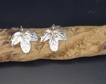 Sterling Silver Clematis Leaf Earrings: Handmade Botanical Jewellery, handmade in UK