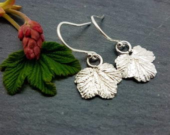 Recycled Silver Leaf Drop Earrings: Black Currant, Plant Lover Gift