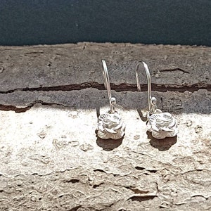 Silver rose earrings, flower earrings, small drop earrings, rose lover gift, handmade in UK, recycled silver, postal gift, gardener&#39;s gift