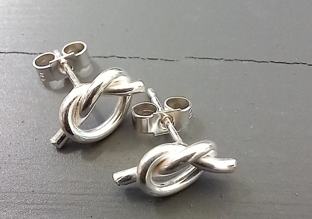 Sterling Silver Knot Studs, Small Earrings, Handmade in The Uk, Postable Gifts, Recycled