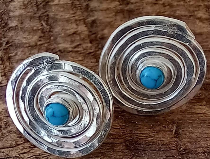 Sterling Silver Studs, Turquoise Cabochon Earrings, Handmade in The Uk, Gift Idea, Contemporary Silver, Recycled