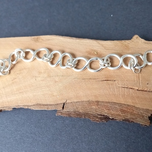 Handmade silver link bracelet,  figure of eight links, hand forged silver bracelet, made in the UK, postal gifts