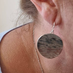 Large silver drop earrings, hammered silver disc drops, handmade in the UK, recycled silver, gifts by post image 3