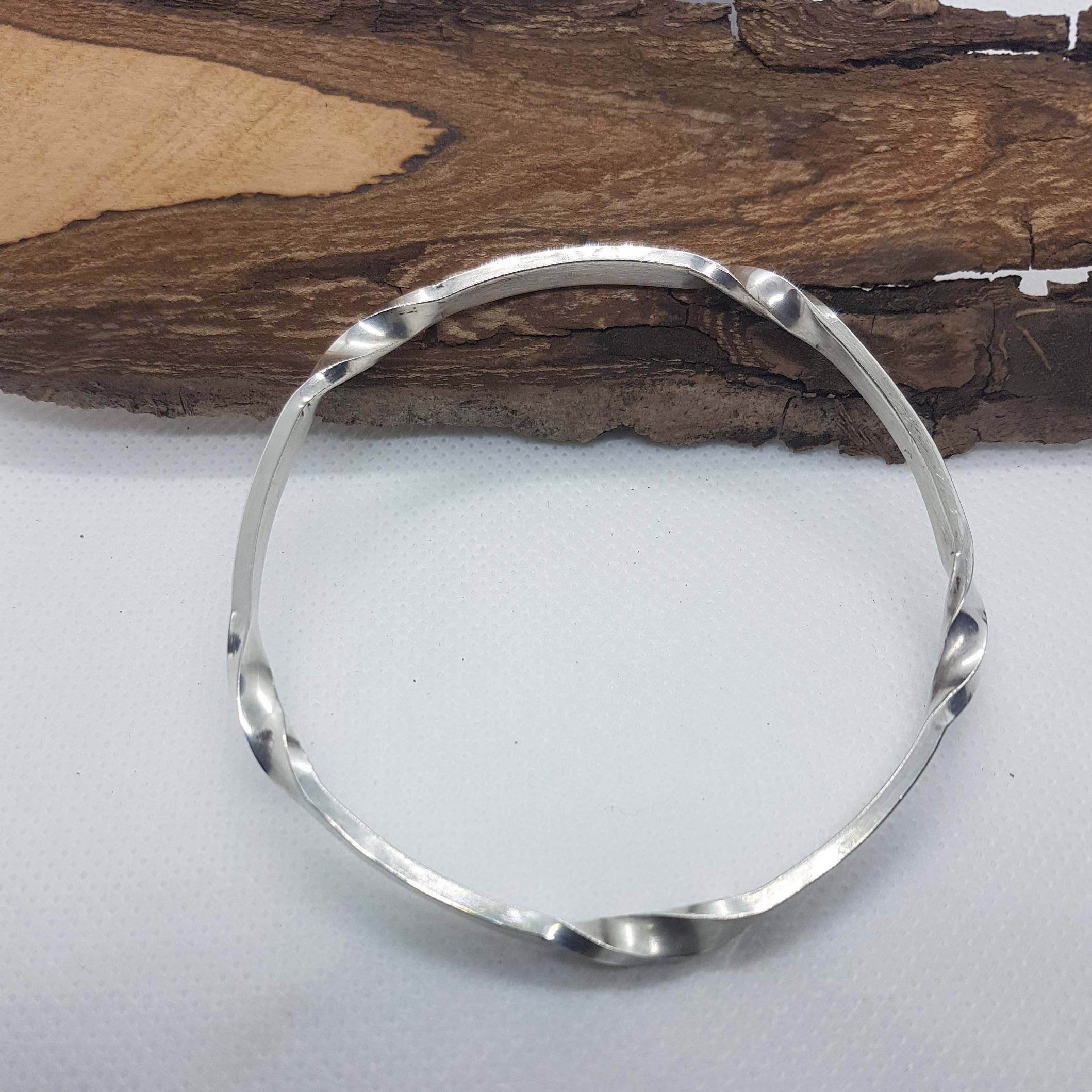 Chunky Sterling Silver Bangle With Twists, Handmade Bangle, in The Uk, Stacking Postal Gifts