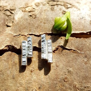 Silver hammered stud earrings, small bar studs,  handmade earrings, made in the UK